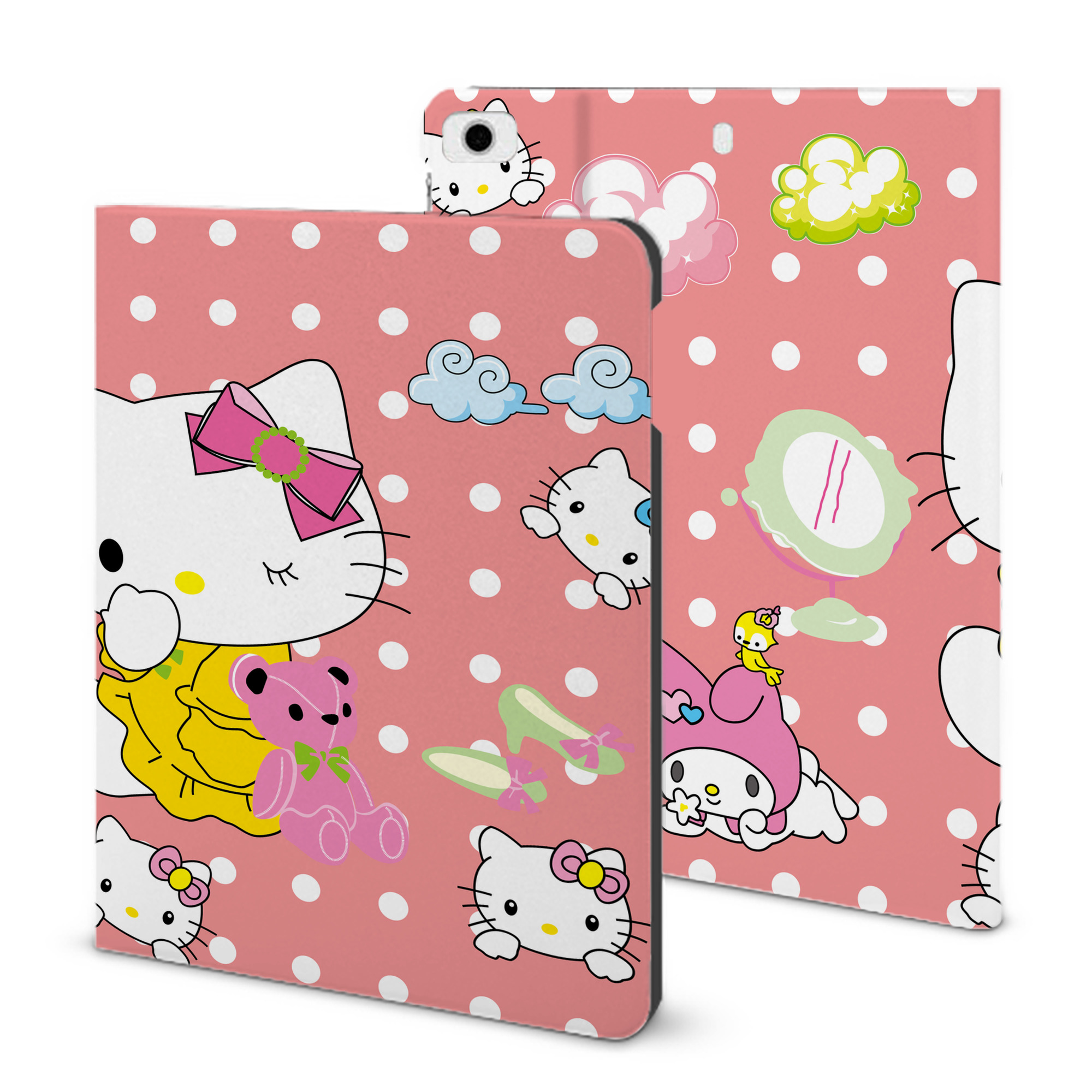 （画像用） Hello Kitty ハローキティ IPad ケース ブック型 PUレザー TPU 耐衝撃 軽量 薄型 ペン収納なし 全面保護 IPad 各モデル対応